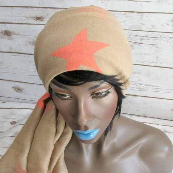 April Spirit Tan Orange Star Print Scarf Wrap - Picture 2 of 4